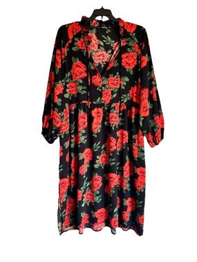 BooHoo Floral Tie Neck Shift Dress
